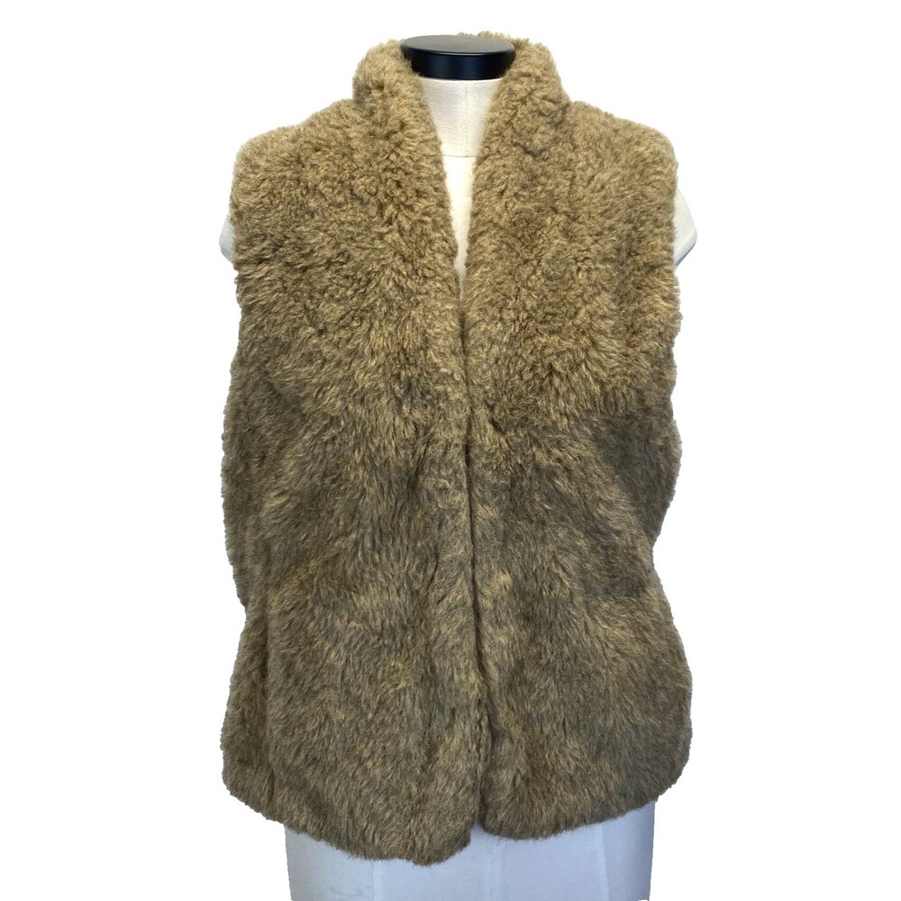 Banana Republic Women's M Faux Fur Lined Vest Almond Beige Hook & Eye Closure